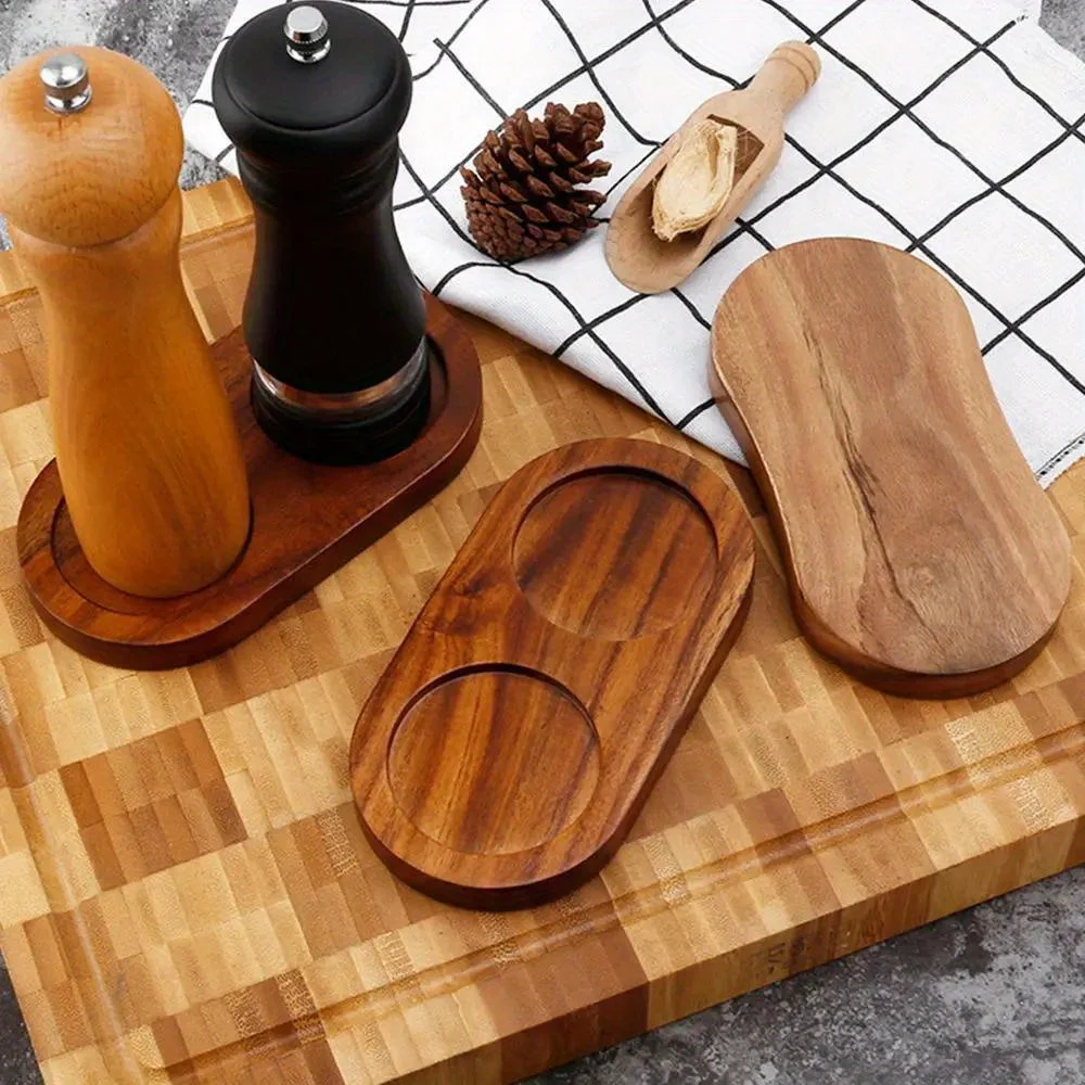 1Pc Tea Tray Salt Pepper Shaker Stand Kitchen Storage Holder Wood Pot Tray for Home Use