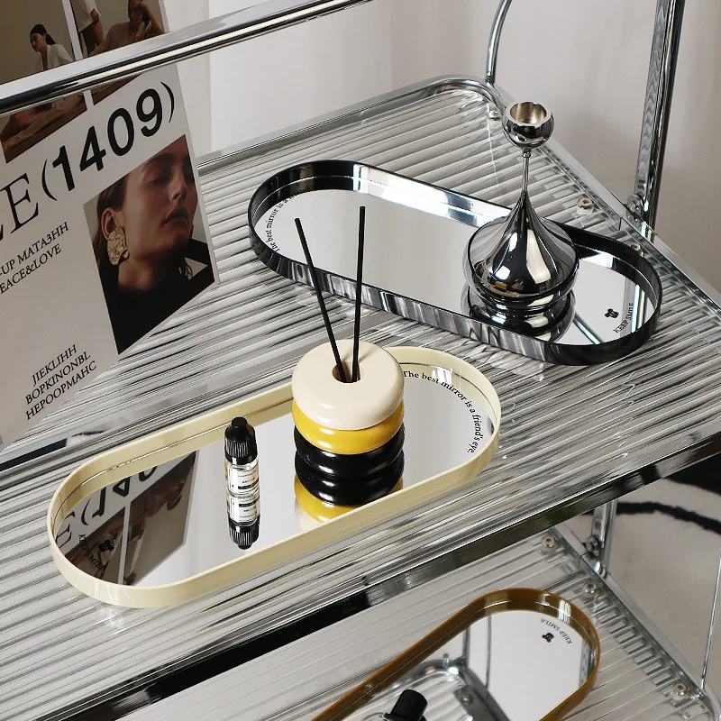 Glass Mirror Decorative Storage Tray For Makeup Dessert Plate Jewelry Necklace Bracelet Table Perfume Wedding Brides