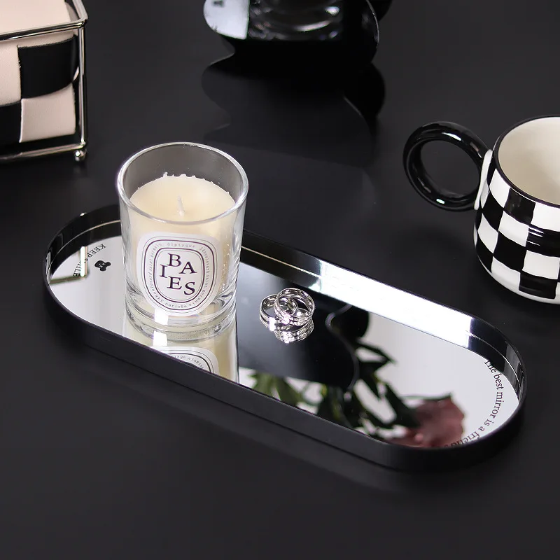 Glass Mirror Decorative Storage Tray For Makeup Dessert Plate Jewelry Necklace Bracelet Table Perfume Wedding Brides