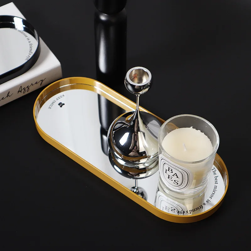 Glass Mirror Decorative Storage Tray For Makeup Dessert Plate Jewelry Necklace Bracelet Table Perfume Wedding Brides