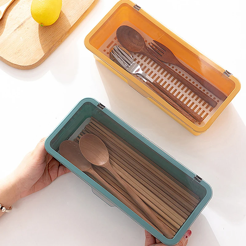Cutlery Storage Tray Holder Tableware Organizer Spoon Fork Storage Box Plastic Container Cutlery Rack With Lid And Drainer