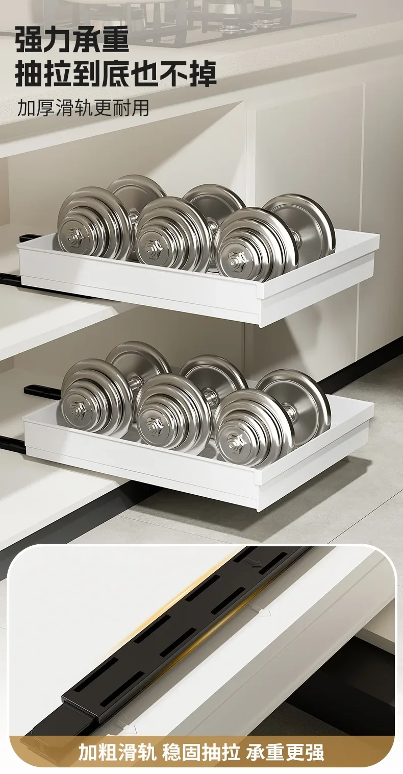 Pull-out Drawer Kitchen Storage Rack with Slide Rails, Spice Storage Tray, Cabinet Cupboard Organizer