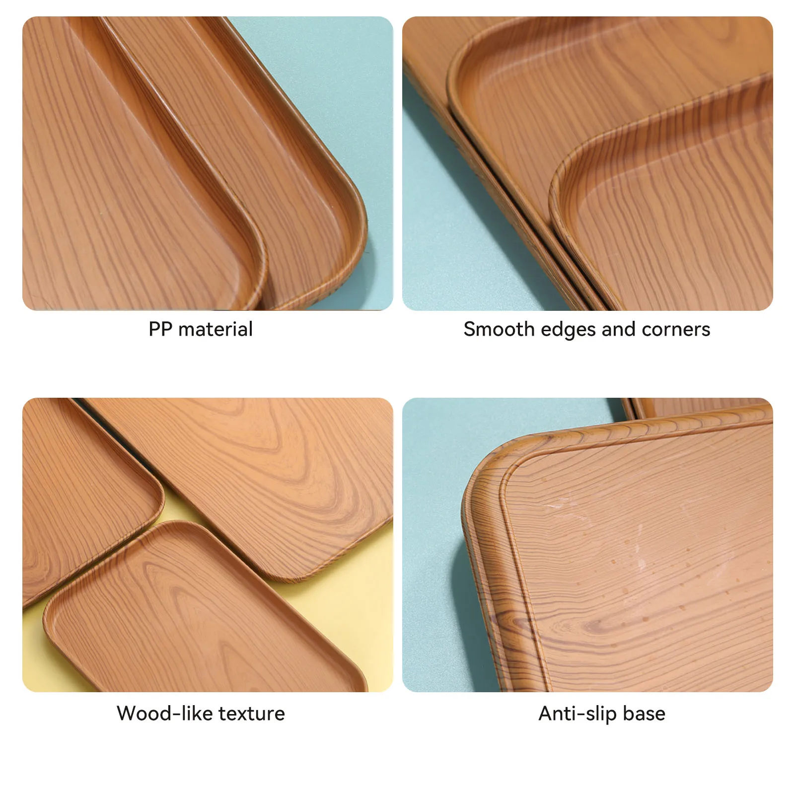 Imitation Wood Grain Rectangular Tray Lightweight Dining Serving Tray Plastic Platters Serving Food Appetizer Trays For Party