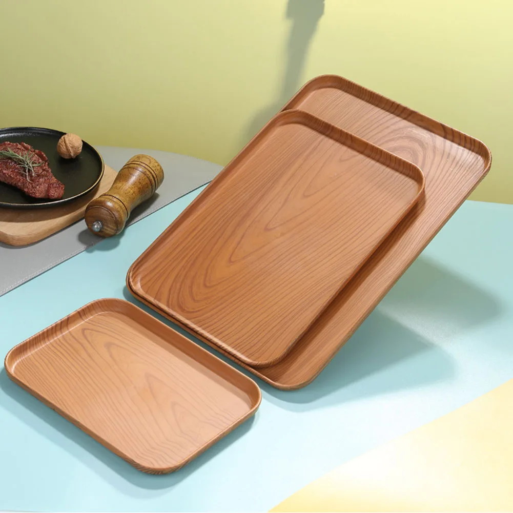 Imitation Wood Grain Rectangular Tray Lightweight Dining Serving Tray Plastic Platters Serving Food Appetizer Trays For Party