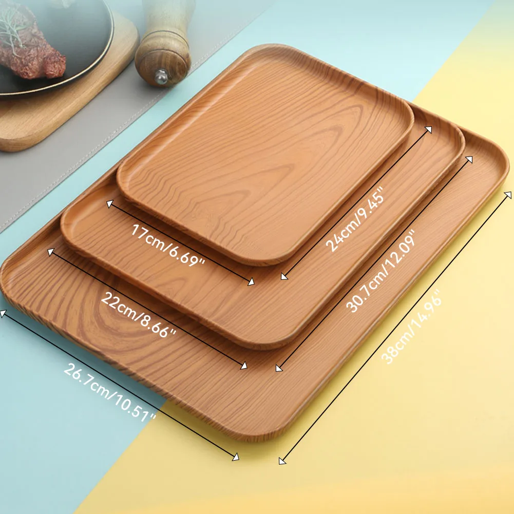 Imitation Wood Grain Rectangular Tray Lightweight Dining Serving Tray Plastic Platters Serving Food Appetizer Trays For Party