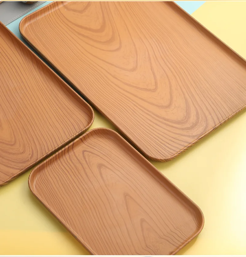 Imitation Wood Grain Rectangular Tray Lightweight Dining Serving Tray Plastic Platters Serving Food Appetizer Trays For Party