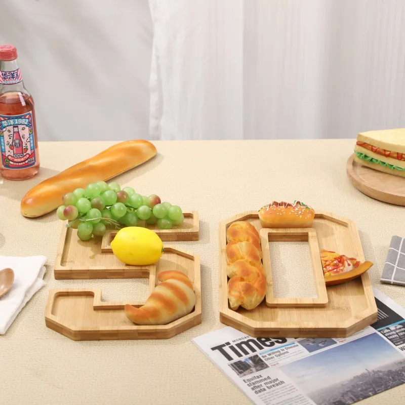 Wooden Digital Tray Home Party Birthday Party Decoration Dessert Plate Fruit Vegetable Cheese Platter Kitchen Cooked Food Plate