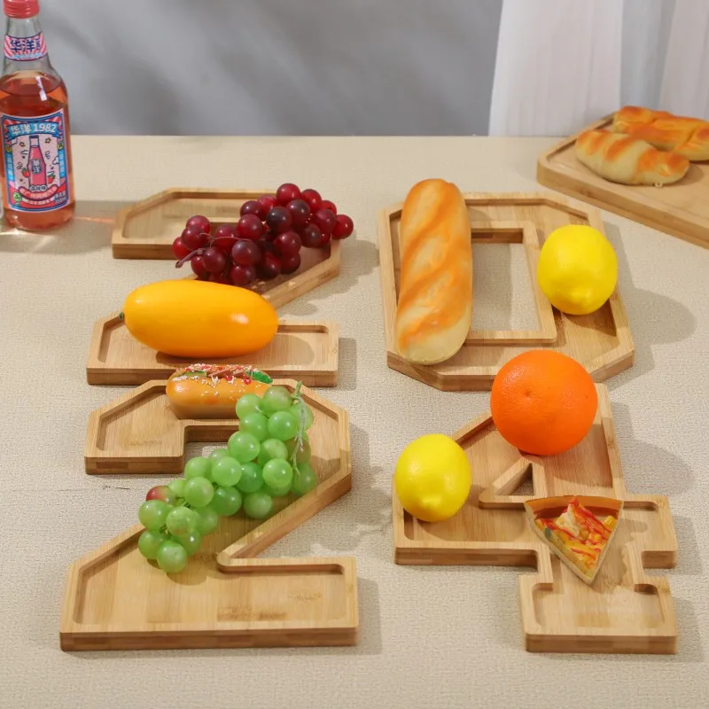 Wooden Digital Tray Home Party Birthday Party Decoration Dessert Plate Fruit Vegetable Cheese Platter Kitchen Cooked Food Plate