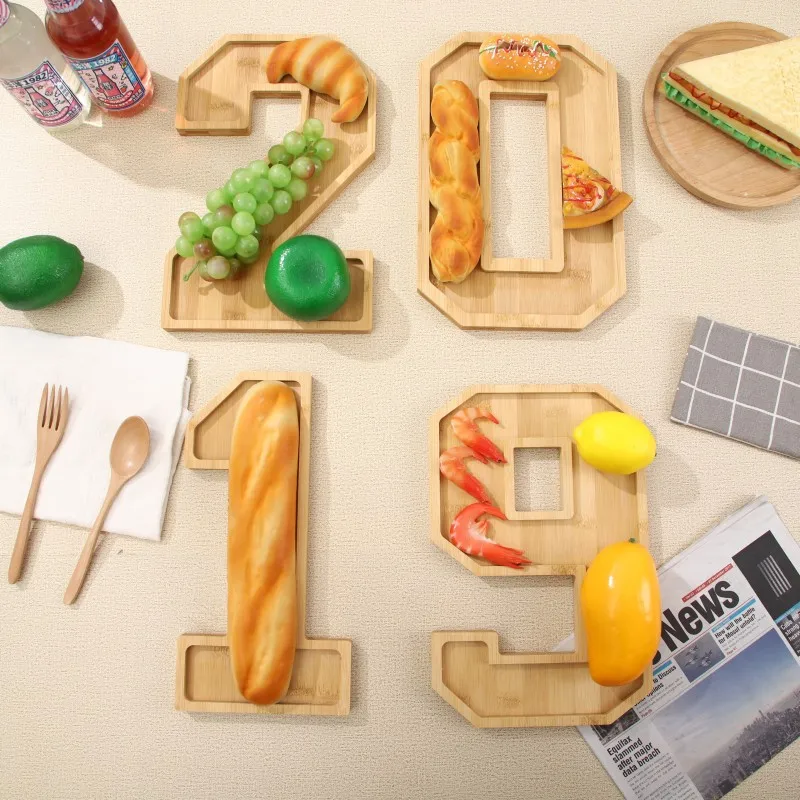 Wooden Digital Tray Home Party Birthday Party Decoration Dessert Plate Fruit Vegetable Cheese Platter Kitchen Cooked Food Plate