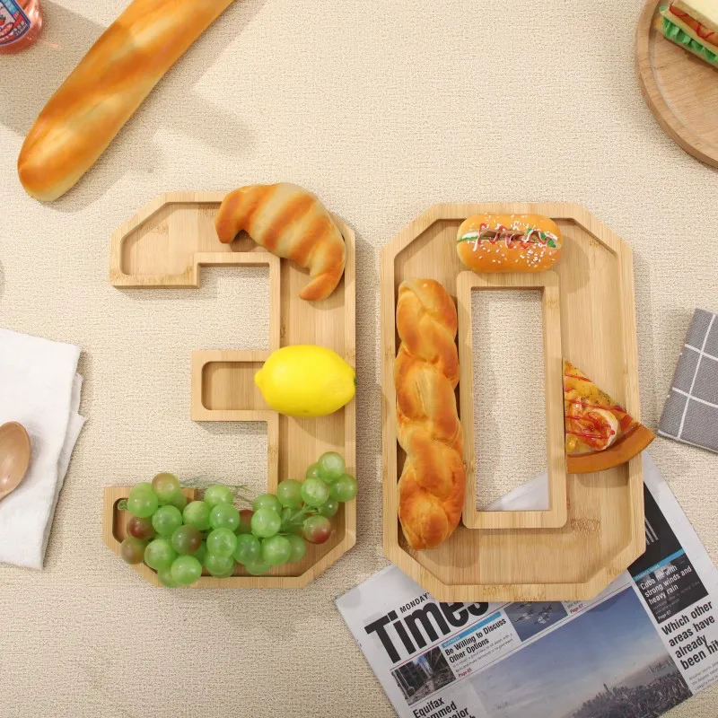 Wooden Digital Tray Home Party Birthday Party Decoration Dessert Plate Fruit Vegetable Cheese Platter Kitchen Cooked Food Plate
