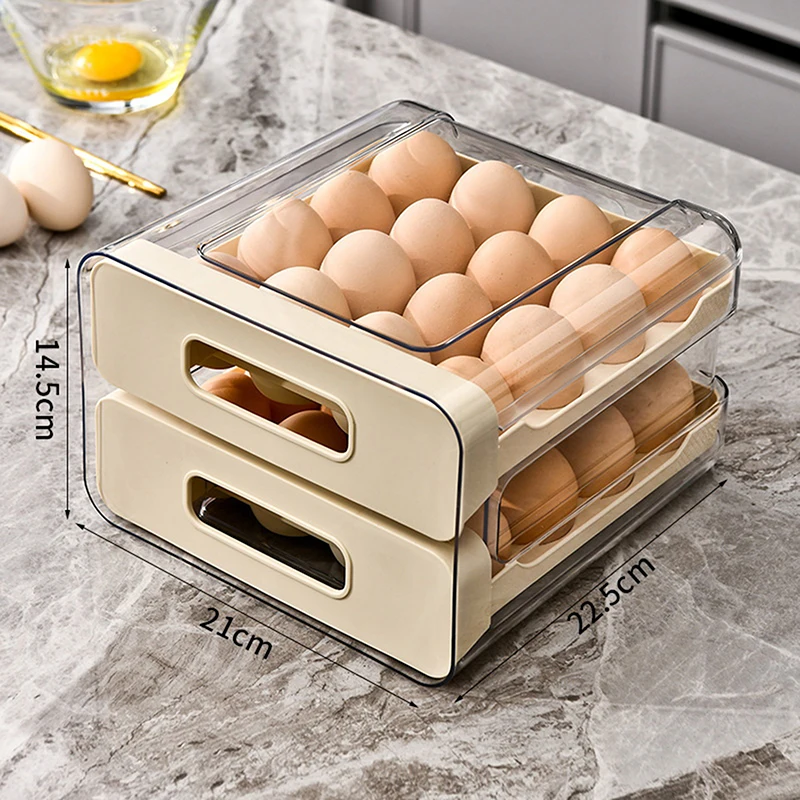 2-Layer Stackable Refrigerator Egg Organizer Clear Plastic Egg Holder Drawer Type Storage Box for Kitchen Organization