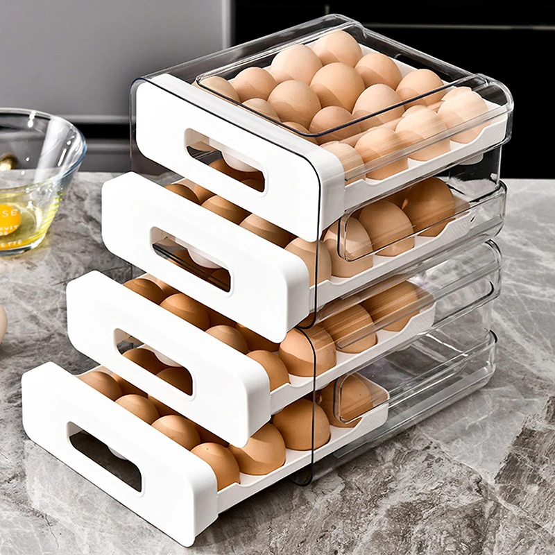 2-Layer Stackable Refrigerator Egg Organizer Clear Plastic Egg Holder Drawer Type Storage Box for Kitchen Organization