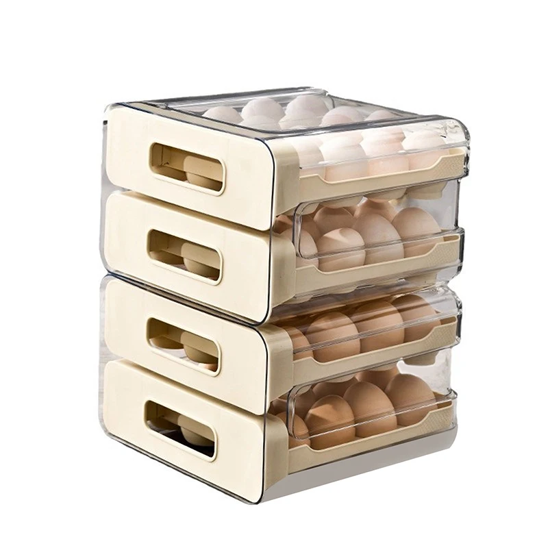 2-Layer Stackable Refrigerator Egg Organizer Clear Plastic Egg Holder Drawer Type Storage Box for Kitchen Organization