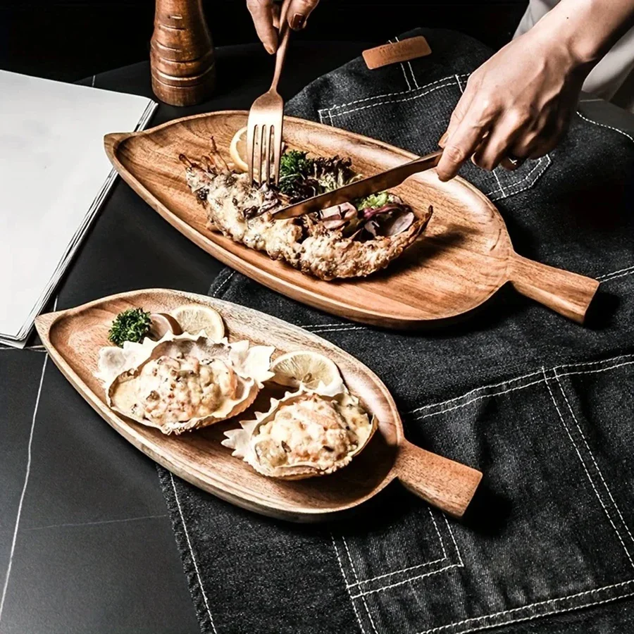 Japanesestyle High-looking Wooden Tray Afternoon Tea Snack Sushi Plating Leaf-shaped Plate Acacia Wood Tea Tray Dining Accessory