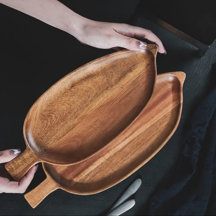 Japanesestyle High-looking Wooden Tray Afternoon Tea Snack Sushi Plating Leaf-shaped Plate Acacia Wood Tea Tray Dining Accessory