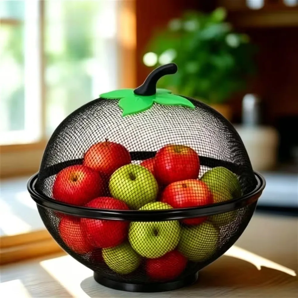 with Mesh Cover Metal Fruit Basket Moisture Resistant Multifunctional Kitchen Storage Rack Easy To Clean Veggies Organizer