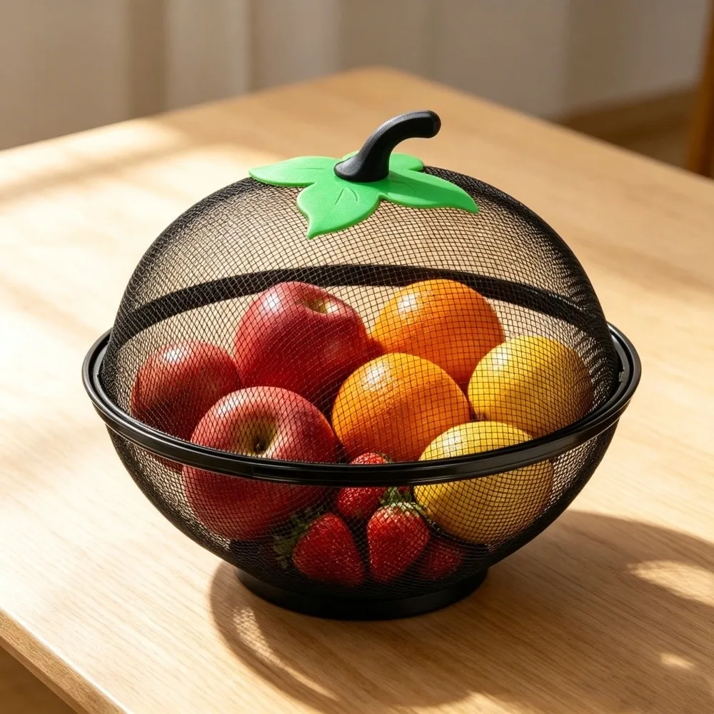 with Mesh Cover Metal Fruit Basket Moisture Resistant Multifunctional Kitchen Storage Rack Easy To Clean Veggies Organizer