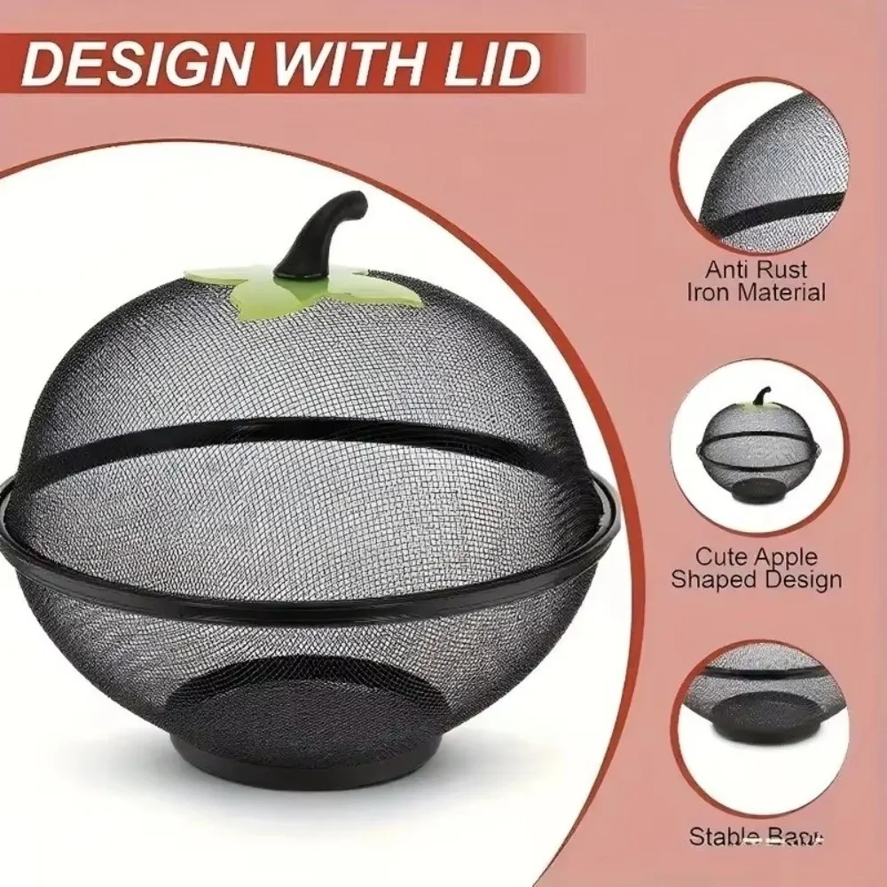 with Mesh Cover Metal Fruit Basket Moisture Resistant Multifunctional Kitchen Storage Rack Easy To Clean Veggies Organizer