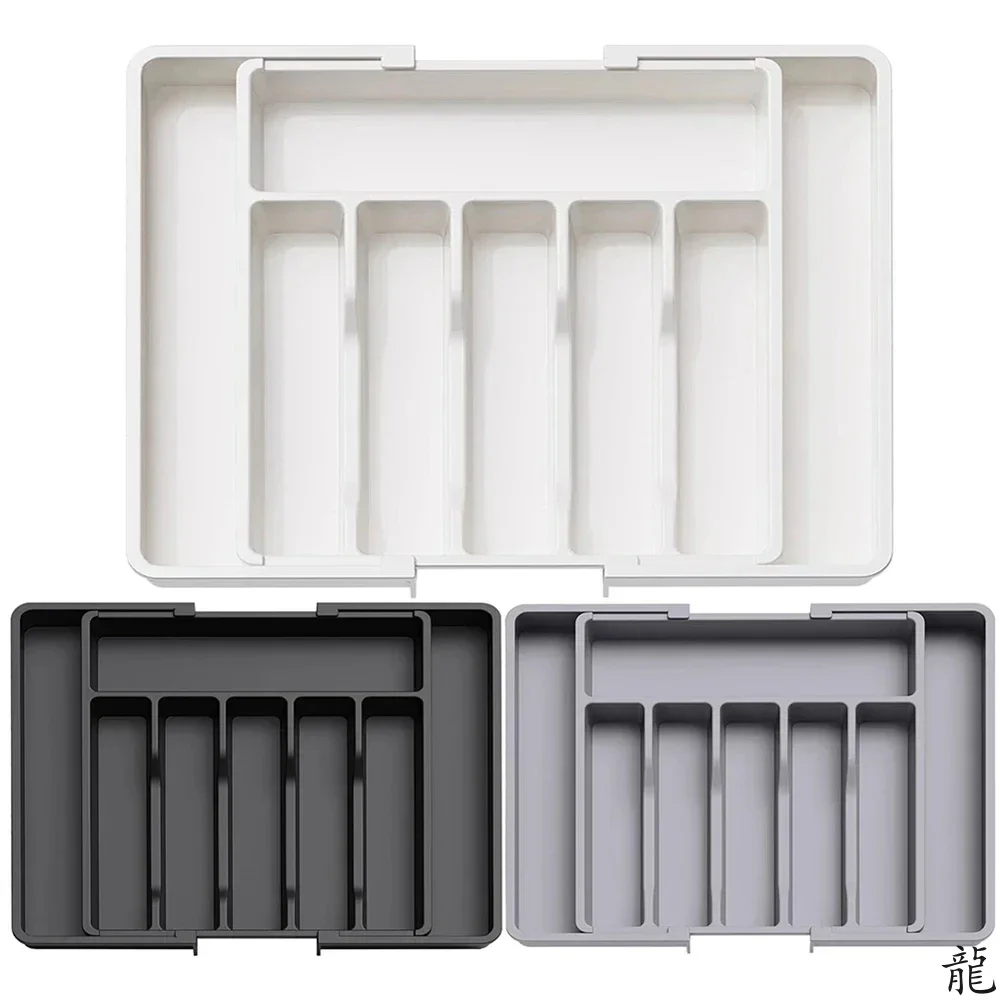 Adjustable Expandable Silverware Drawer Organizer Plastic Tableware Storage Tray for Spoon Fork Knife Kitchen Utensils