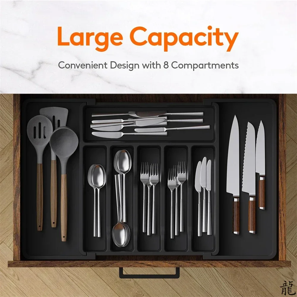 Adjustable Expandable Silverware Drawer Organizer Plastic Tableware Storage Tray for Spoon Fork Knife Kitchen Utensils