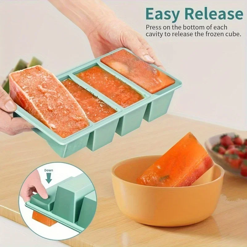 Stackable Silicone Freezer Tray with Lid Durable Storage Container for Soup Broth Sauce Meal Prep