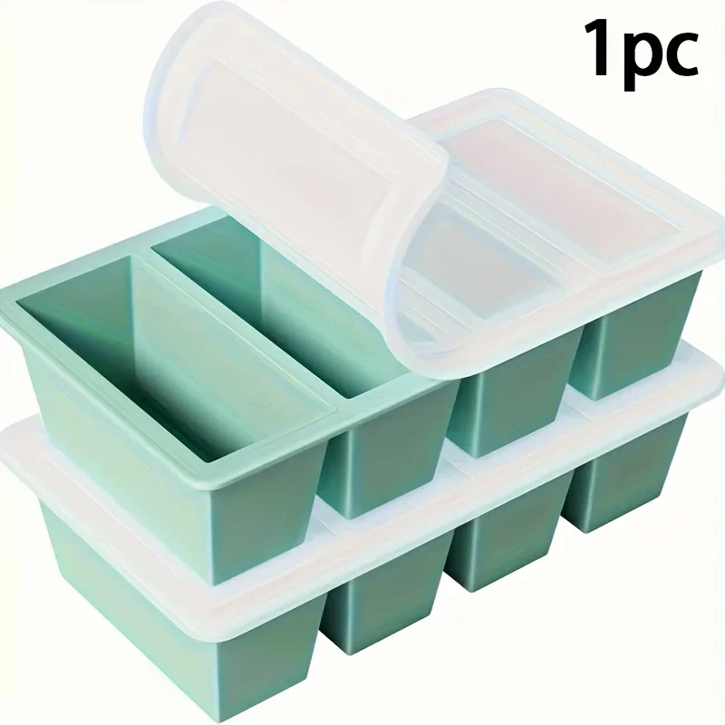 Stackable Silicone Freezer Tray with Lid Durable Storage Container for Soup Broth Sauce Meal Prep