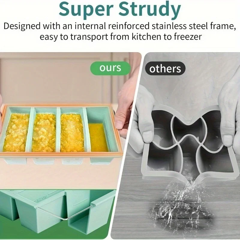 Stackable Silicone Freezer Tray with Lid Durable Storage Container for Soup Broth Sauce Meal Prep