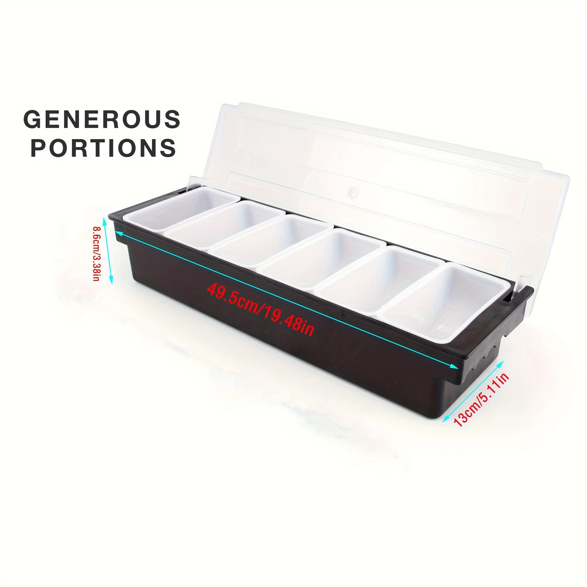 6-Compartment Cold Insulated Condiment Tray with Lid Removable Food Storage Containers Chilled Garnish Party Cocktail Garnishes