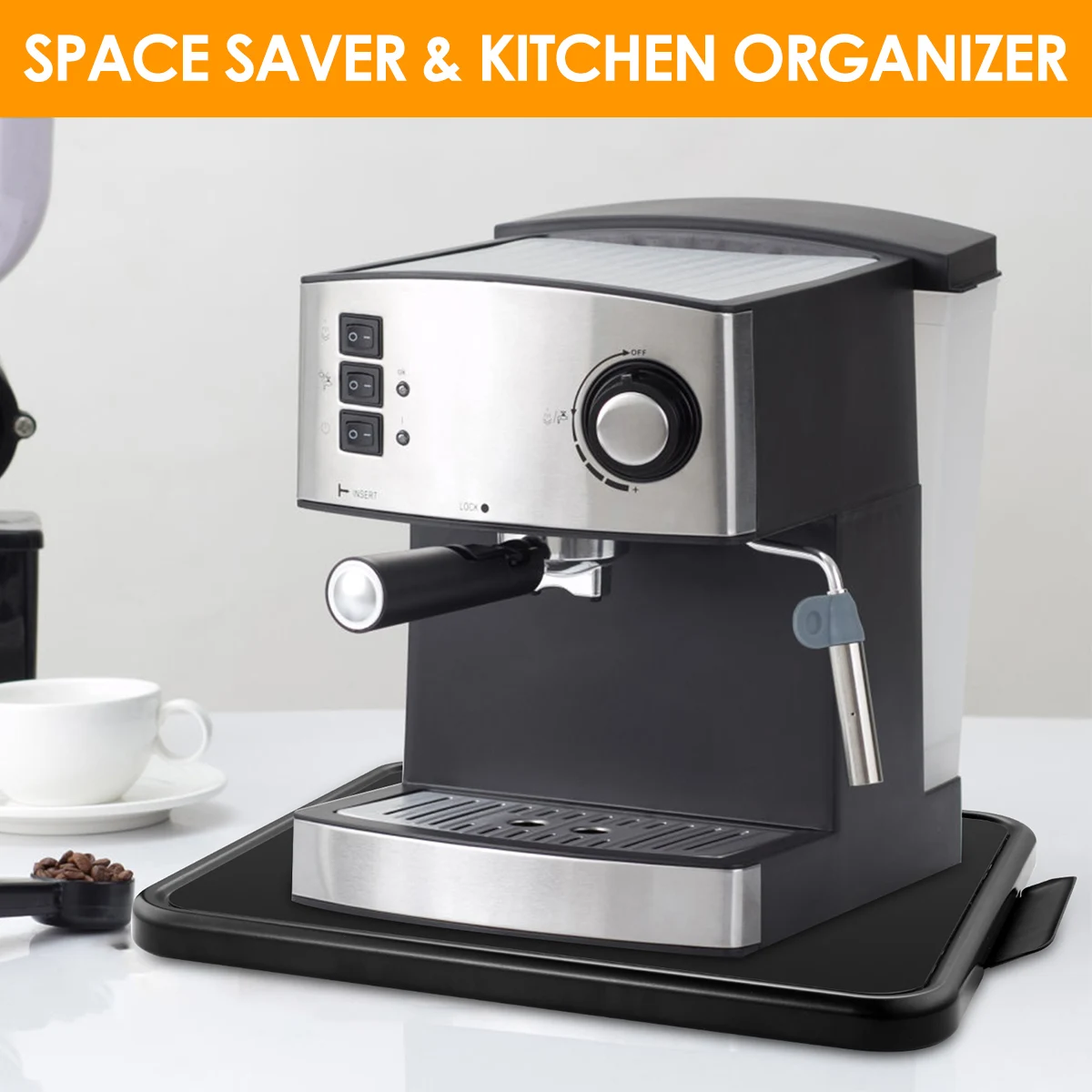 Kitchen Appliance Sliding Tray with Smooth Wheels Below Cabinet Appliance Rolling Tray Non-slip Countertop Sliding Coffee Tray
