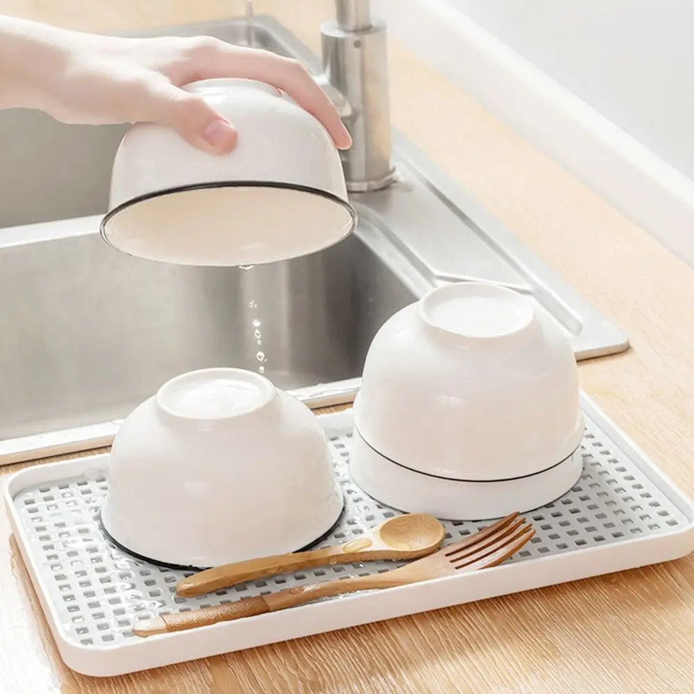 Hot Fruit Dryer Tray Rectangle Tableware Dish Racks Plastic Double-Layer Bowl Tray Drainage Sink Drying Rack.