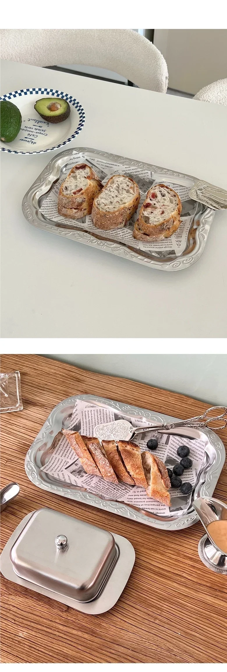 1PCS English-style Vintage Tray Pattern Metal Dining Tray, Household and Commercial Storage Tray, Rectangular Dim Sum Fruit Tray