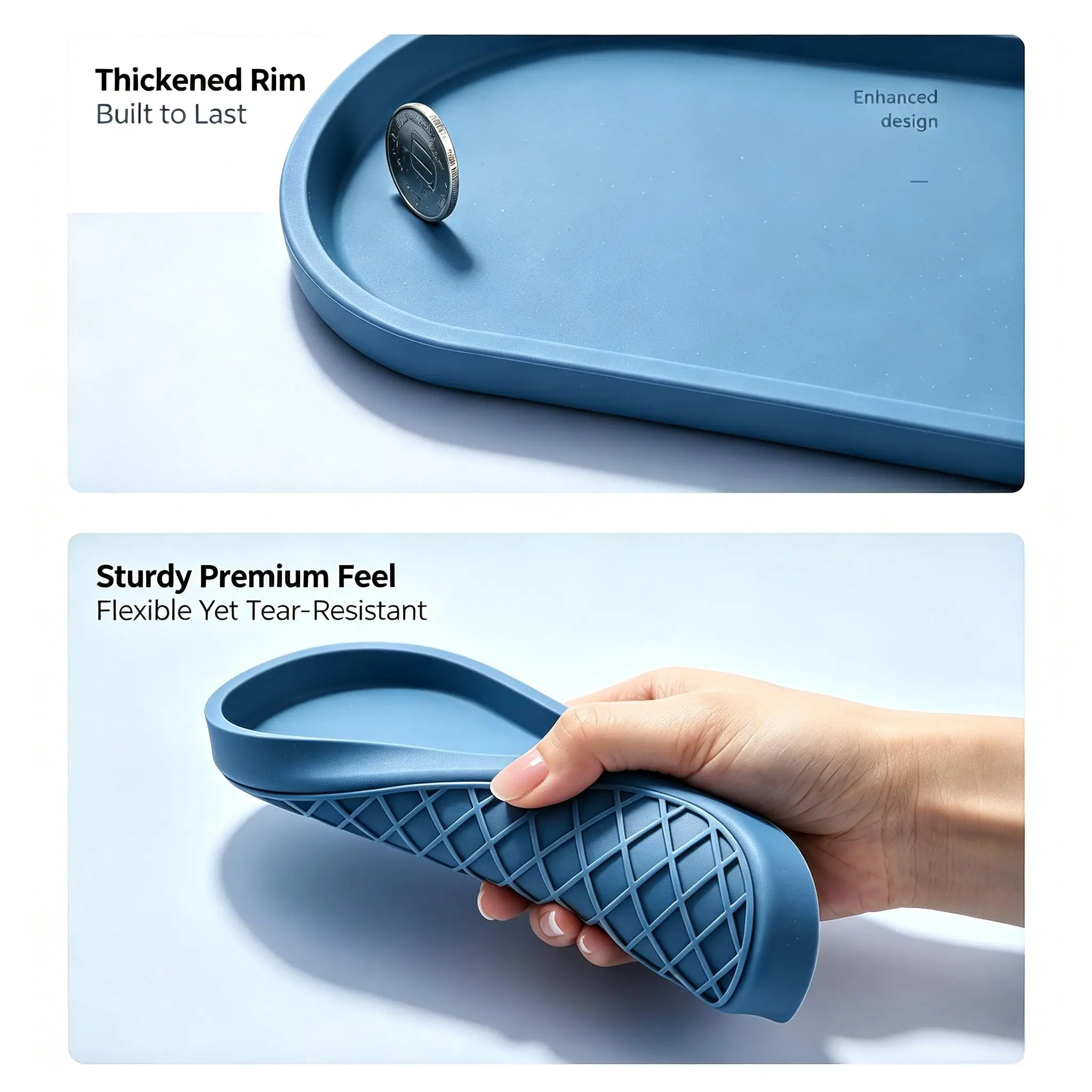 2 Pack Food Grade Silicone Vanity Trays, Multi-Purpose Stackable Organizer Trays for Bathroom, Kitchen & Dresser