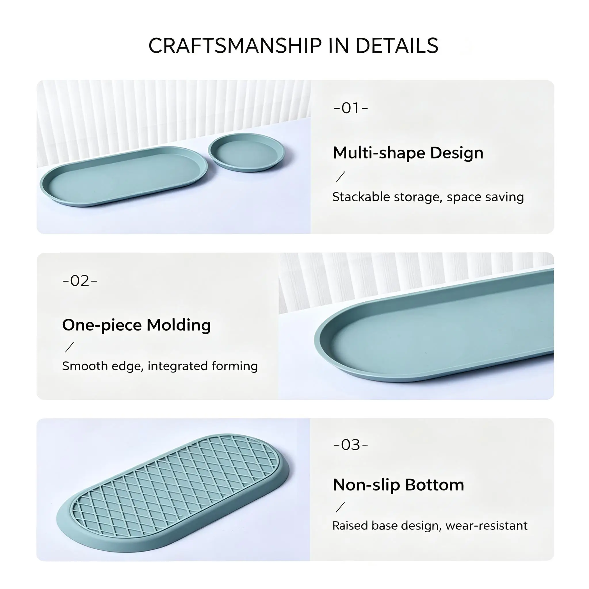 2 Pack Food Grade Silicone Vanity Trays, Multi-Purpose Stackable Organizer Trays for Bathroom, Kitchen & Dresser