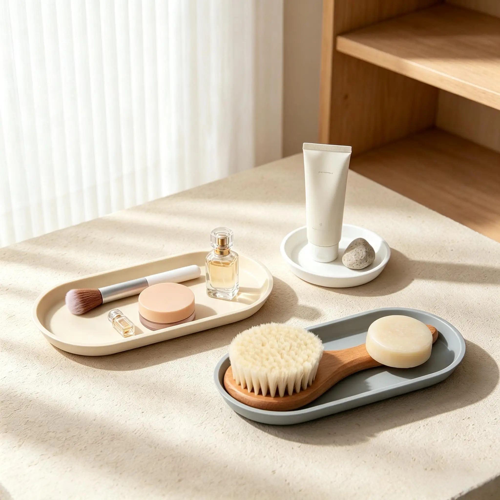 2 Pack Food Grade Silicone Vanity Trays, Multi-Purpose Stackable Organizer Trays for Bathroom, Kitchen & Dresser