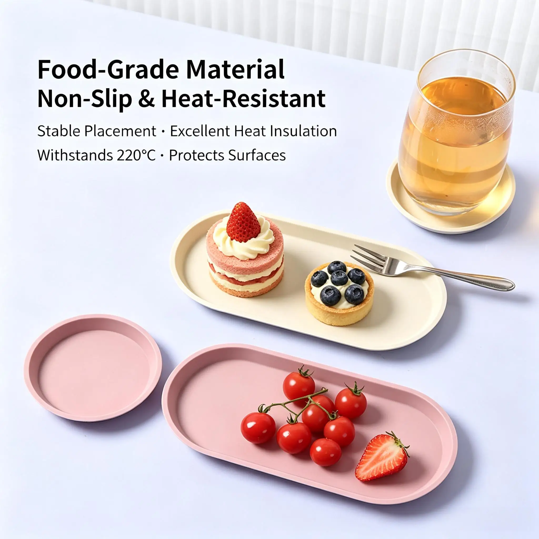 2 Pack Food Grade Silicone Vanity Trays, Multi-Purpose Stackable Organizer Trays for Bathroom, Kitchen & Dresser