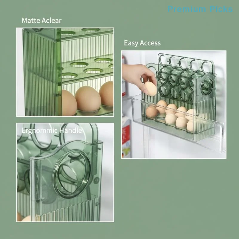 portable3 Tier Automatic Flip Egg Tray 30 Grid Egg Storage Container Box for Refrigerator Kitchen Countertop Food Organization