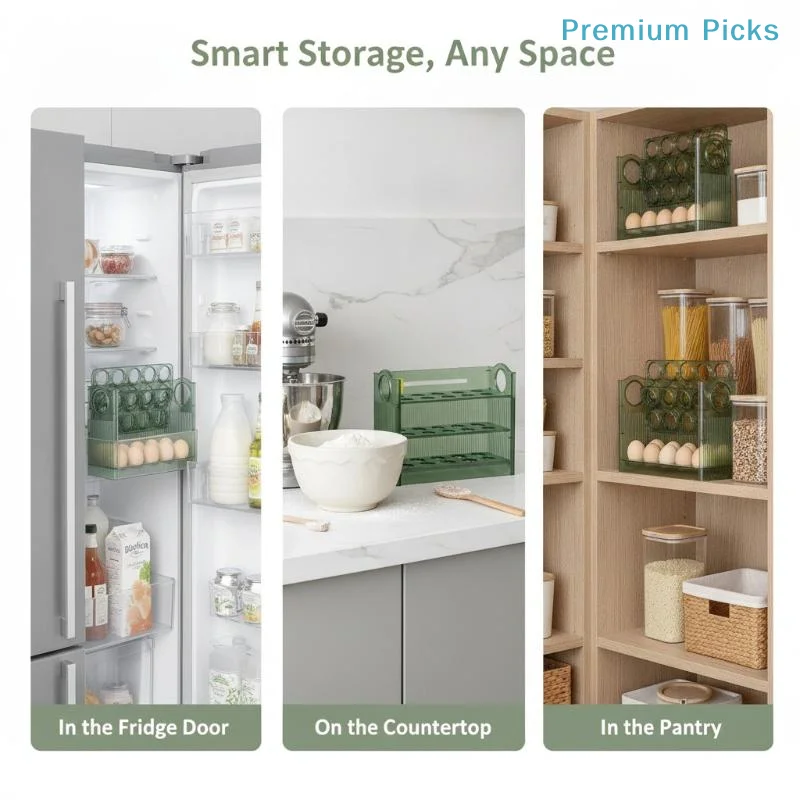 portable3 Tier Automatic Flip Egg Tray 30 Grid Egg Storage Container Box for Refrigerator Kitchen Countertop Food Organization