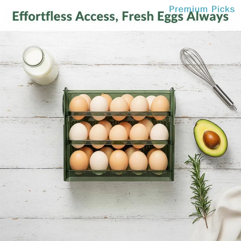 portable3 Tier Automatic Flip Egg Tray 30 Grid Egg Storage Container Box for Refrigerator Kitchen Countertop Food Organization
