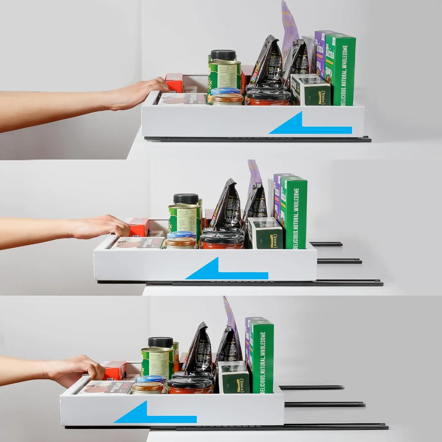 Expandable Pull Out Cabinet Organizer for Framed Cabinets,Upgrade 3 Slide Rails Slide Out Drawers,No Drill Roll Out Shelves