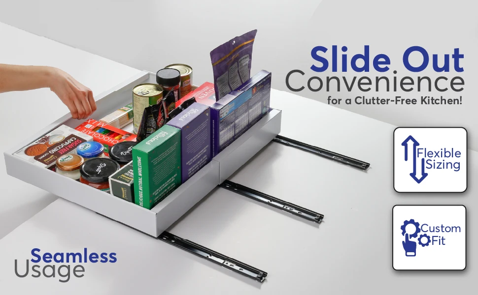 Expandable Pull Out Cabinet Organizer for Framed Cabinets,Upgrade 3 Slide Rails Slide Out Drawers,No Drill Roll Out Shelves