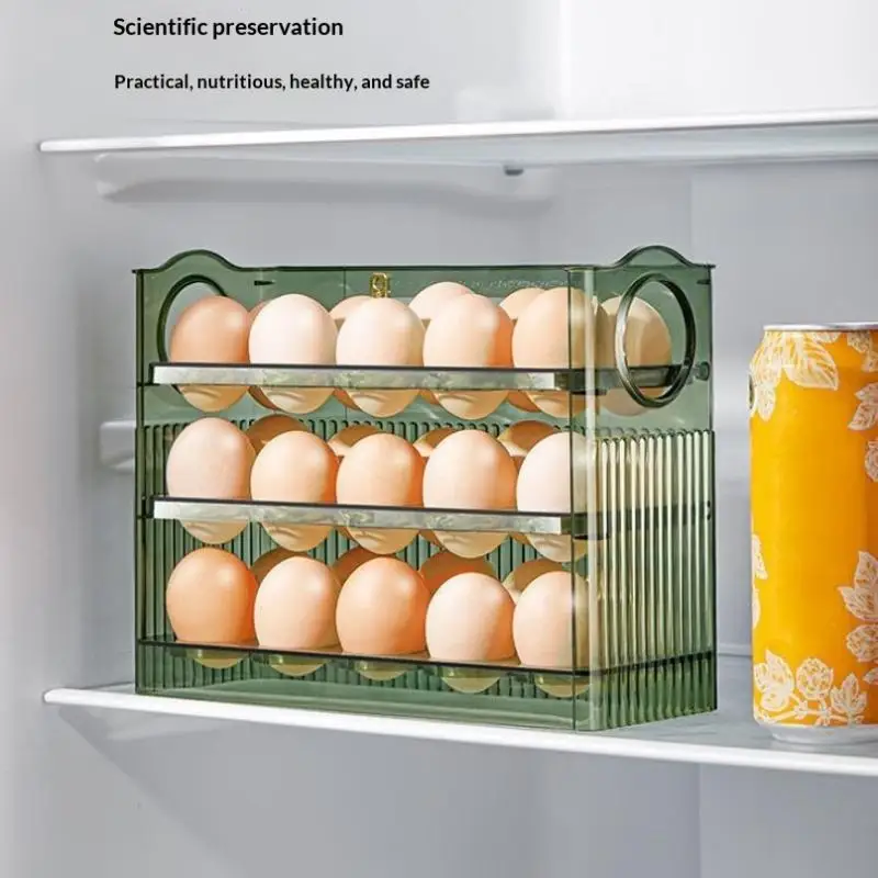 [J] 30 Grid Egg Tray Three Layer Egg Storage Box Organizer Rack Container Automatic Flip Special Egg Storage Kitchen Accessories