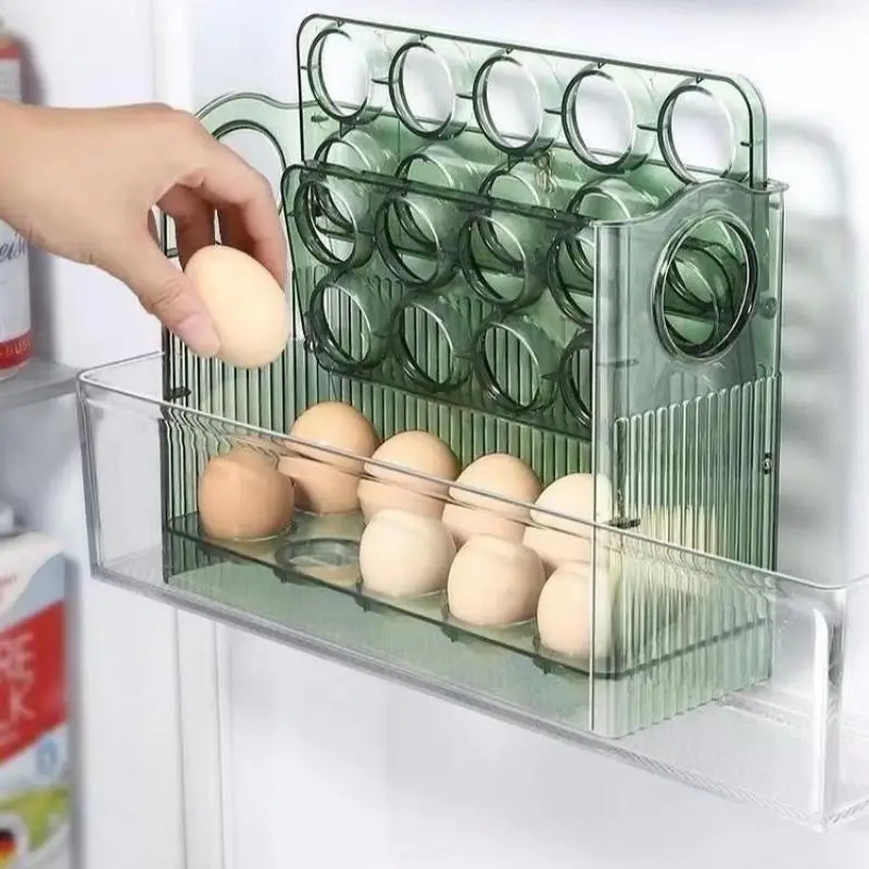 [J] 30 Grid Egg Tray Three Layer Egg Storage Box Organizer Rack Container Automatic Flip Special Egg Storage Kitchen Accessories