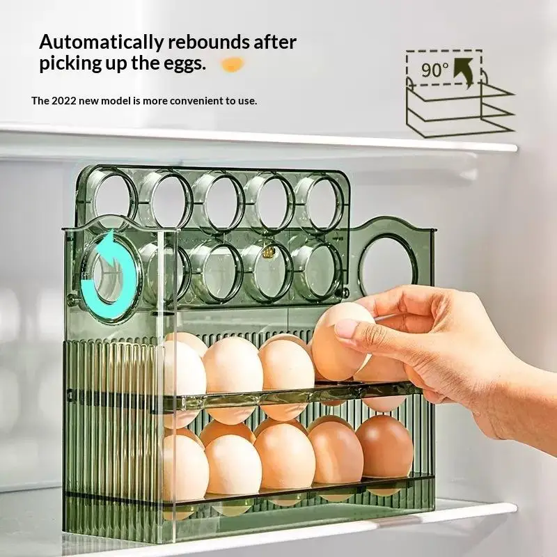 [J] 30 Grid Egg Tray Three Layer Egg Storage Box Organizer Rack Container Automatic Flip Special Egg Storage Kitchen Accessories