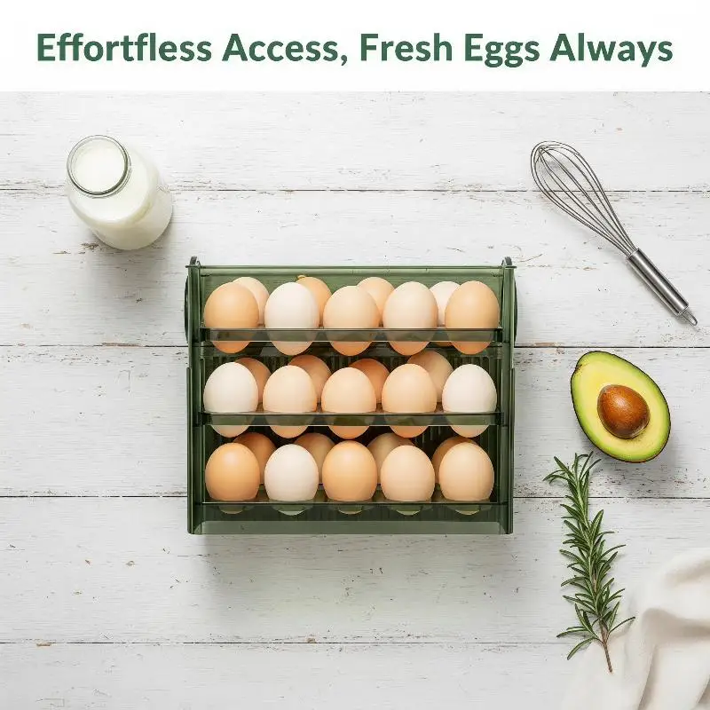 [J] 30 Grid Egg Tray Three Layer Egg Storage Box Organizer Rack Container Automatic Flip Special Egg Storage Kitchen Accessories