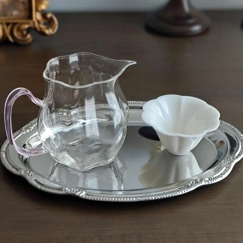C New Vintage Embossed Silver Tray Serving Platter For Desserts Jewelry Storage Organizer Snack Plate Dining Table Decoration