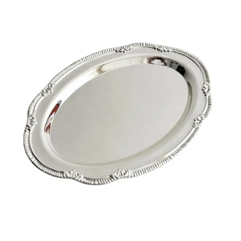 C New Vintage Embossed Silver Tray Serving Platter For Desserts Jewelry Storage Organizer Snack Plate Dining Table Decoration