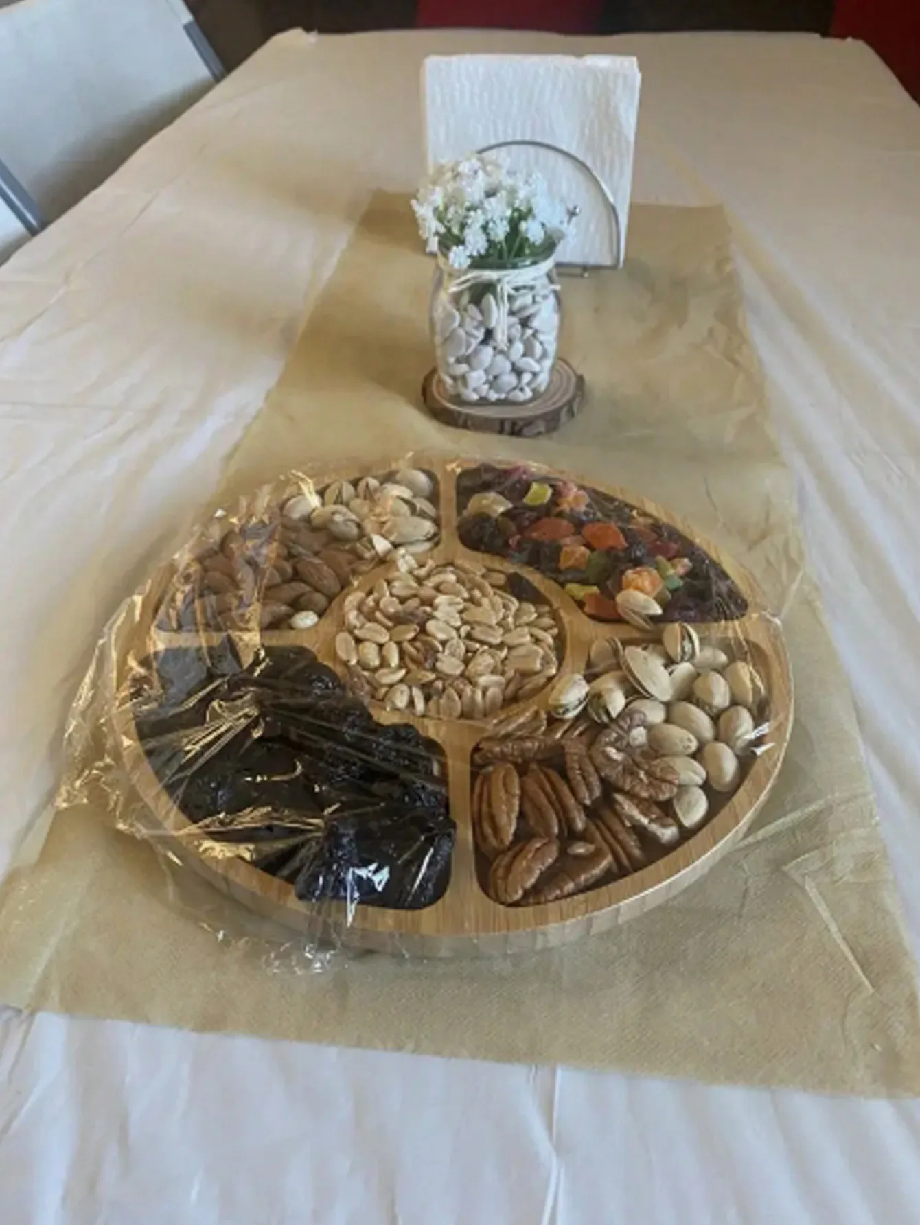 1pc Elegant Bamboo Tray - Round, Smooth Surface, Suitable for Snacks and Fruits | Durable Kitchen and Restaurant Decoration