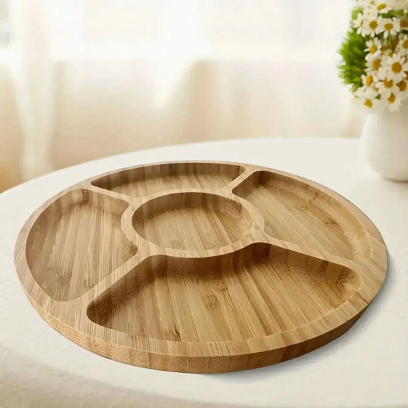 1pc Elegant Bamboo Tray - Round, Smooth Surface, Suitable for Snacks and Fruits | Durable Kitchen and Restaurant Decoration