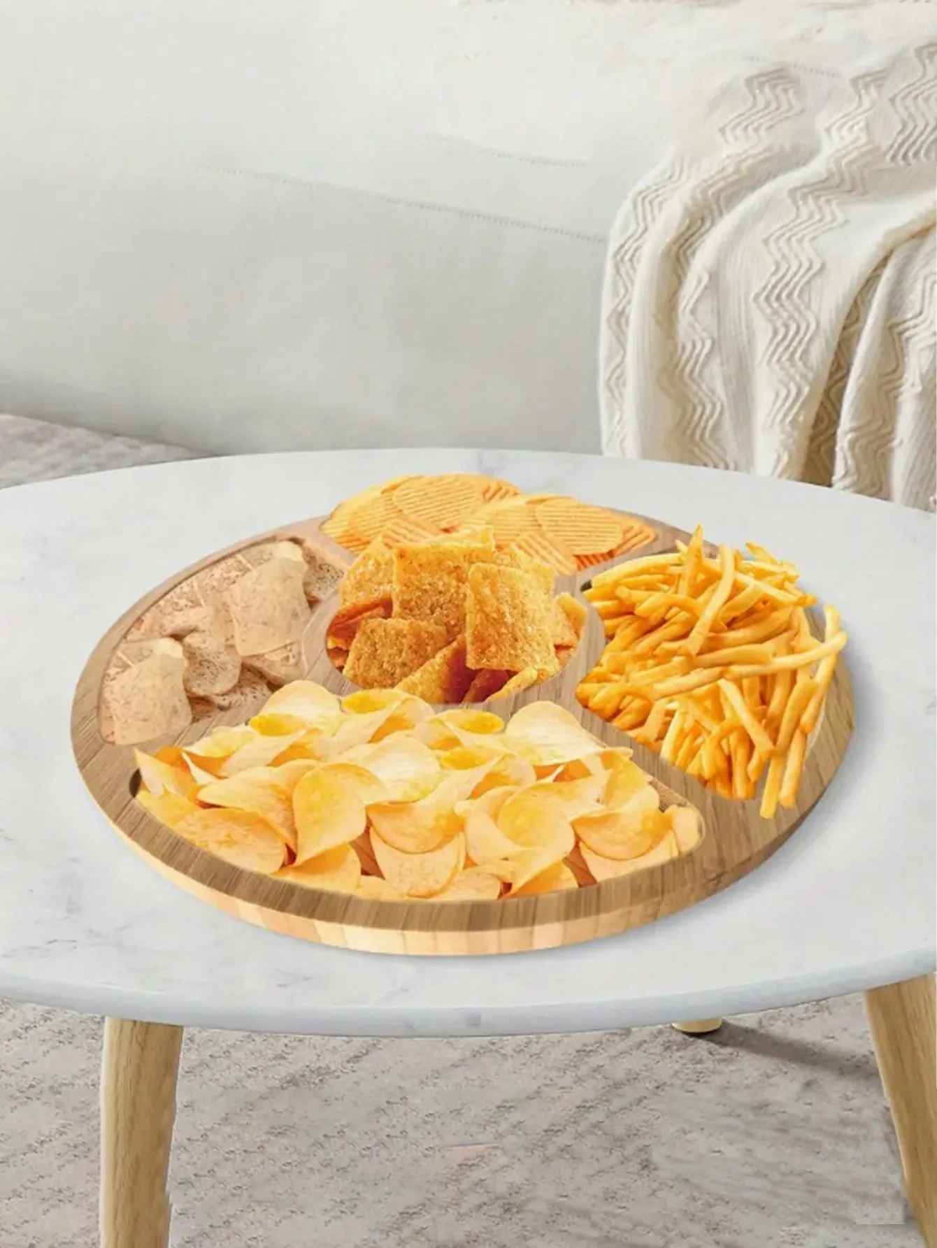 1pc Elegant Bamboo Tray - Round, Smooth Surface, Suitable for Snacks and Fruits | Durable Kitchen and Restaurant Decoration