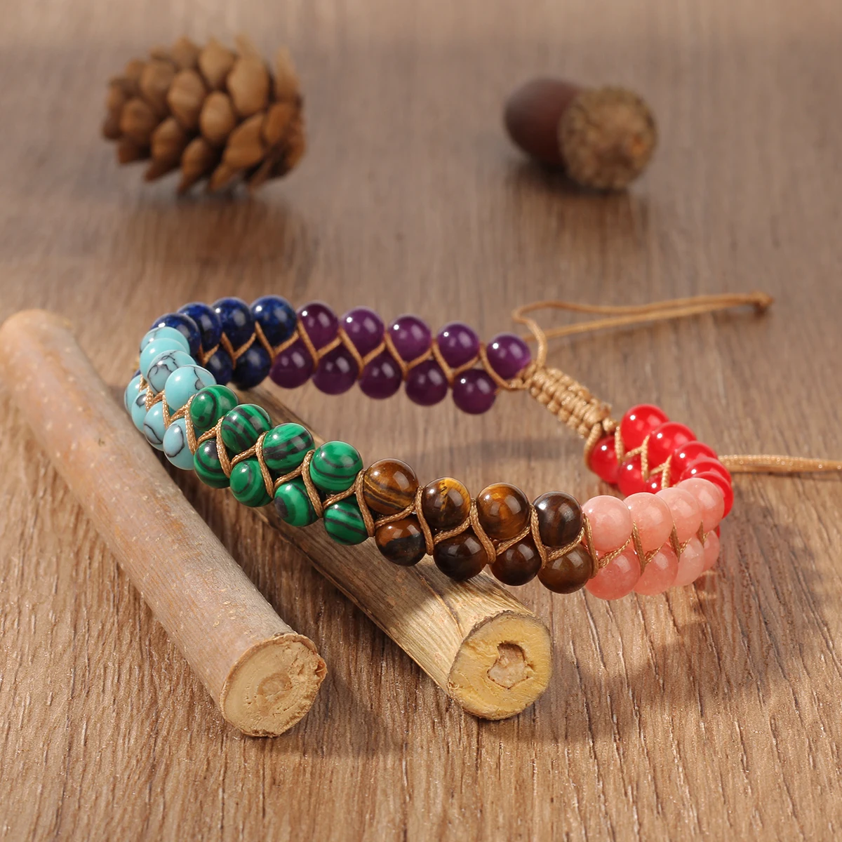 Ankle Bracelet for Women Double-Layer Braid Beach Accessories 7 Chakras Boho Turquoise Jewelry Black Green Red Summer Things